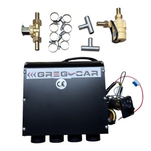 ZESTAW CZARNA NAGRZEWNICA D4 WODNA 4,3 KW 12V ELEKTROZAWÓR POMPA WODY RURA SPIRO